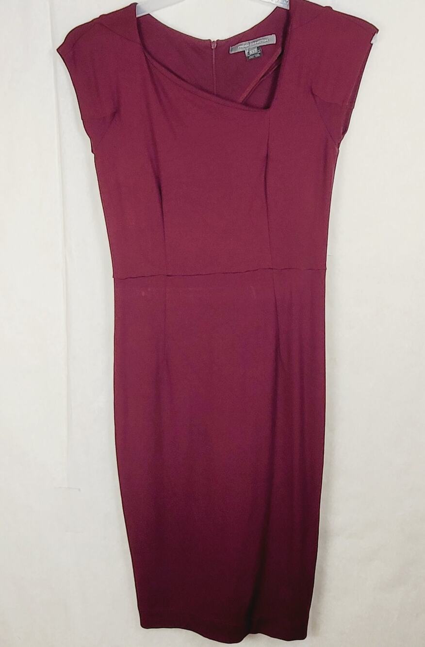 French Connection maroon origami sheath midi dress Size 8 career office stretch